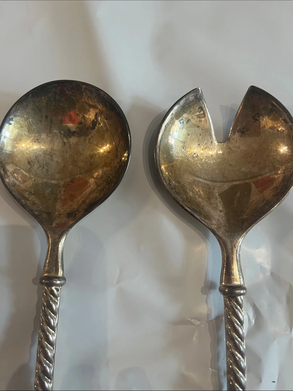 ITALY EP ZINC Silver-Tone Rope Handle Salad Serving Set - Unbranded 10”